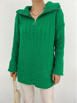 Half Zipper Turtleneck Winter Knitwear Sweater -Emerald