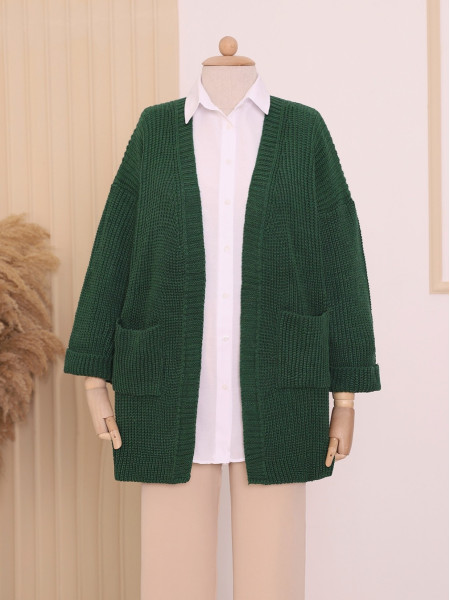Knit Pattern Cardigan -Emerald