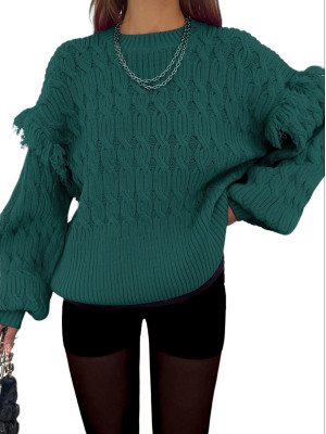 Balloon Sleeve Tassel Knitwear Sweater -Emerald
