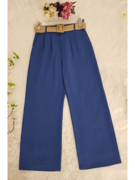 Straw Belt Pants -İndigo