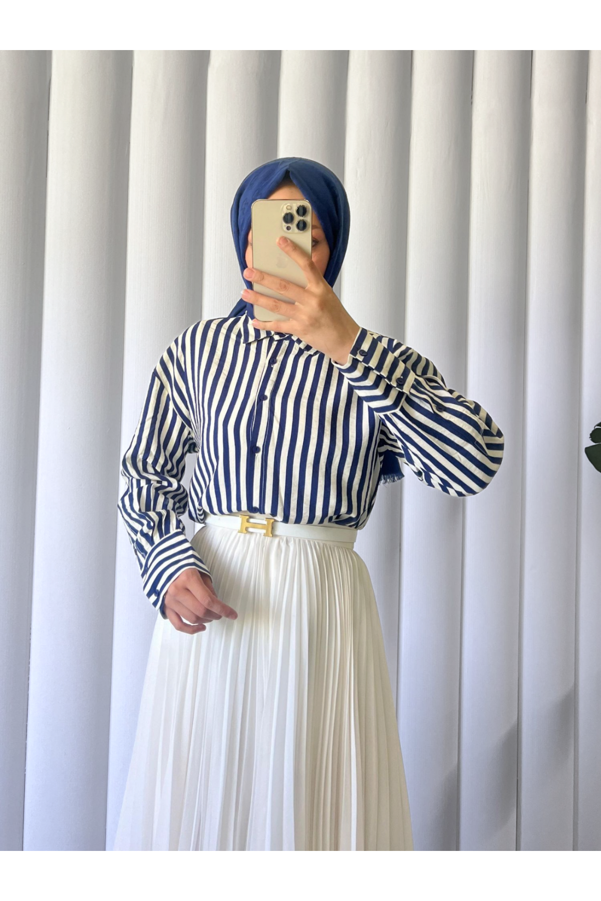 Çizgili Oversize Düğmeli Gömlek -Laci