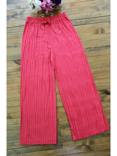  Pleated Jacquard Trousers -Red