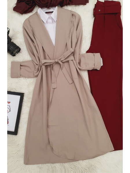  Belted Cape  -Cream color