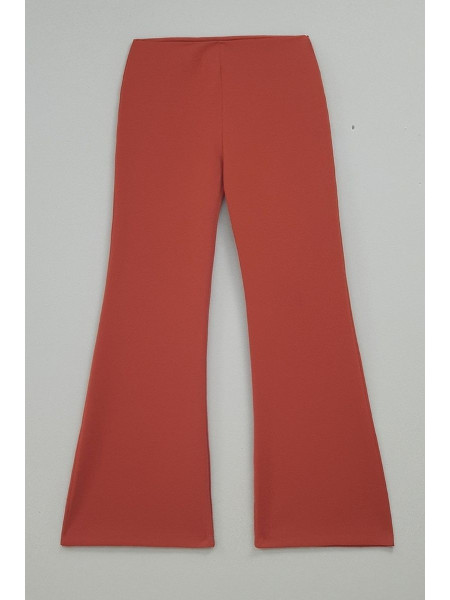 Belted Flared Trousers -Brick color