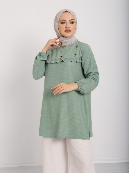 Robadan Frilly Stone Detailed Crepe Tunic -Green