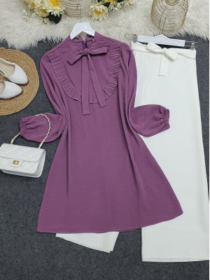 Ayrobin Tunic with Ruffles and Tie -Cherry Color