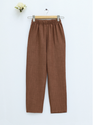 Sofia Linen Trousers with elastic waist -Brown