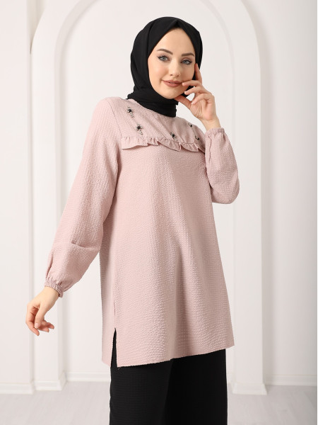 Robadan Frilly Stone Detailed Crepe Tunic - Beige