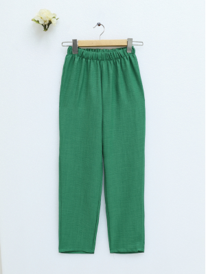 Beli lastikki Sofya Keten Pantolon  -Yeşil