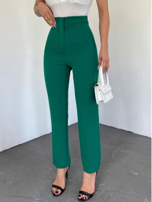 High Waist Pocket Detailed Zipper Trousers -Emerald