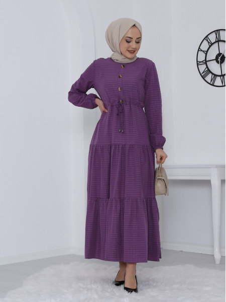 Button Detailed Tunnel Lace-Up Dress - Purple