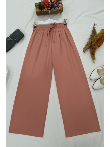 Elastic Waist And Lace-Up Viscose Trousers -Powder