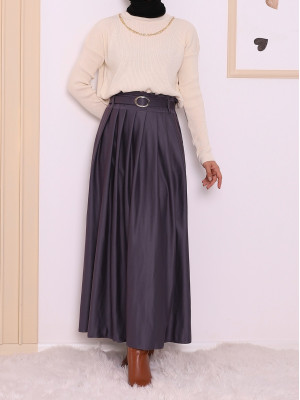 Buckled Belt Straight Winter Skirt -Tint