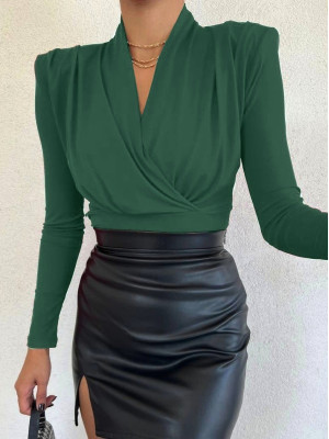 Waisted Double Breasted Model Sandy Blouse   -Emerald