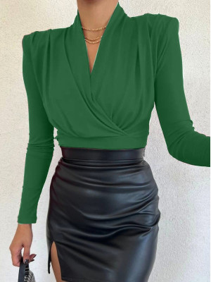 Vatkalı Kruvaze Model Sandy Bluz     -Yeşil