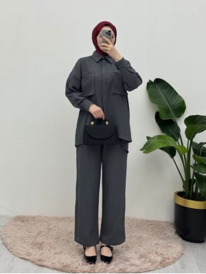 Double Linen Suit with Bellows Pocket -Anthracite
