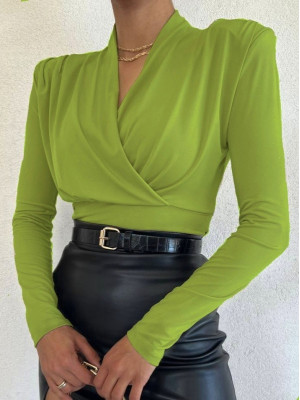 Vatkalı Kruvaze Model Sandy Bluz    -F.Yeşili