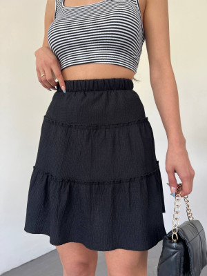 Piece Fabric Elastic Waist Short Skirt -Black