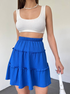 Piece Fabric Elastic Waist Short Skirt -Saxe 