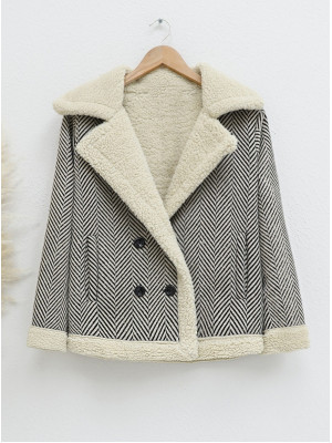 Fur Lined Buttoned Coat -Mink color