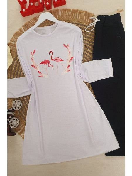 Flamingo Print T Shirt -White