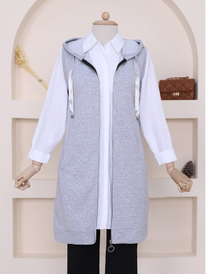 Hooded Combed Cotton Vest      -Grey