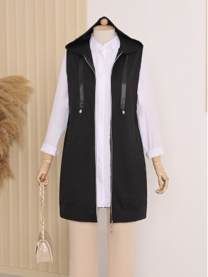 Hooded Combed Cotton Vest -Black