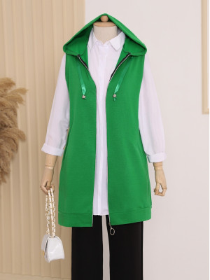 Hooded Combed Cotton Vest    -Green