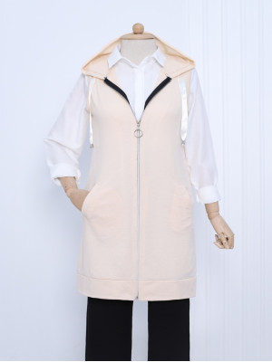 Hooded Combed Cotton Vest       -Cream color