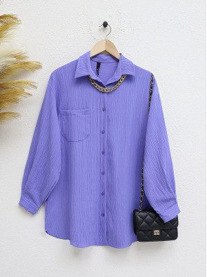Single Pocket Button Collared Crinkle Shirt -Lilac