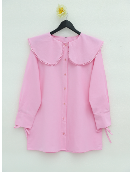 Casual apron lace collar shirt  -Pink