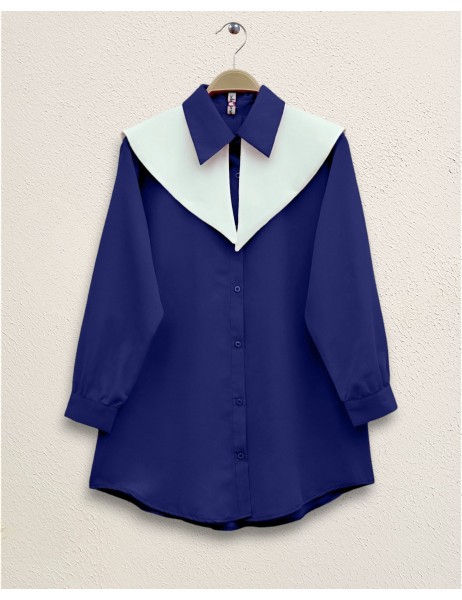 Sailor Collar Terikoton Shirt  -Navy blue