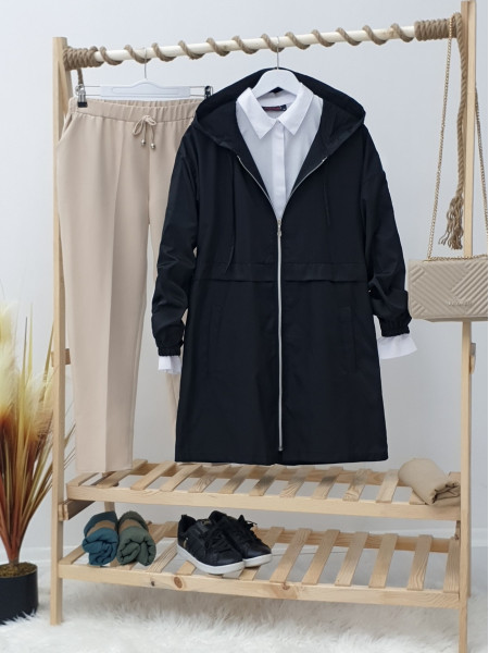 Spring Zipper Raincoat -Black