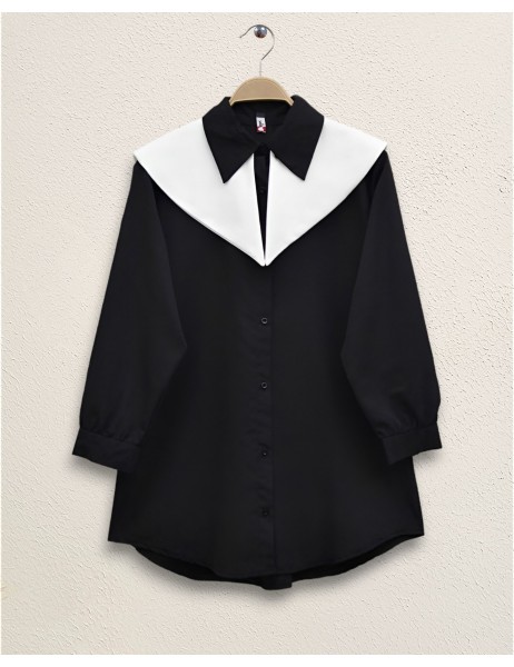 Sailor Collar Terikoton Shirt  -Black
