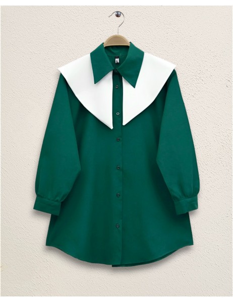Sailor Collar Terikoton Shirt -Emerald