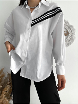 Knitwear Banded Back Long Loose Shirt -White