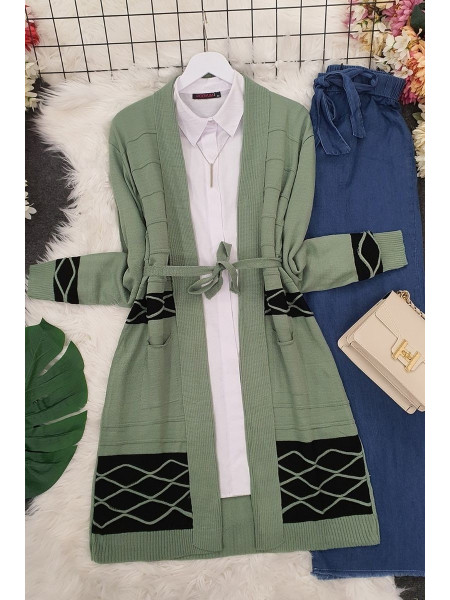 Double Color Layered Cardigan -Green