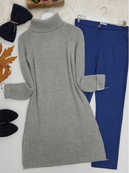Thessaloniki Knit Turtleneck Sweater -Grey