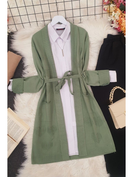Heart Patterned Layered Cardigan -Green