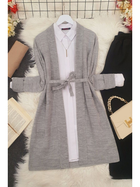 Heart Patterned Layered Cardigan -Grey