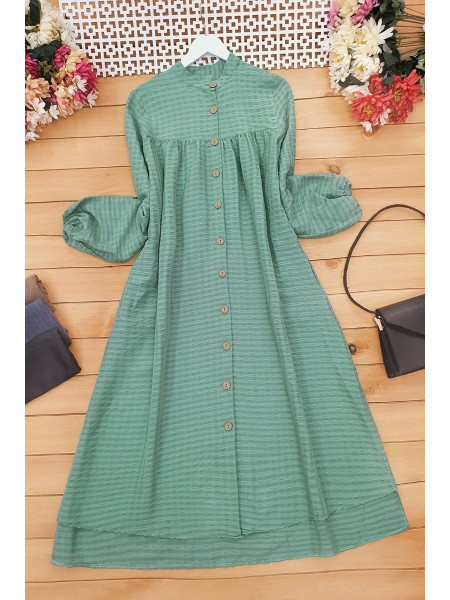 Wooden Buttoned Cress Tunic -Green