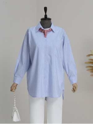 Single Pocket Striped Shirt -Light blue