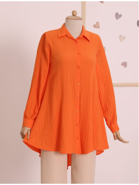 Long Back Crinkle Shirt -Orange