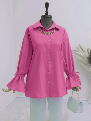 Shirt with gathered sleeves and pleated back  -Fuchsia