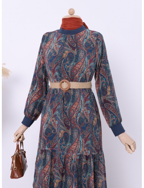 نمط العرقية تنورة قطعة اصطف فستان شيفون -زمرد