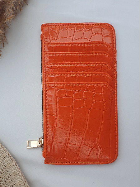 Patterned Zippered Card Holder Wallet -Orange