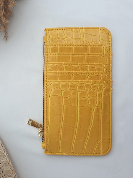 Patterned Zippered Card Holder Wallet -Yellow