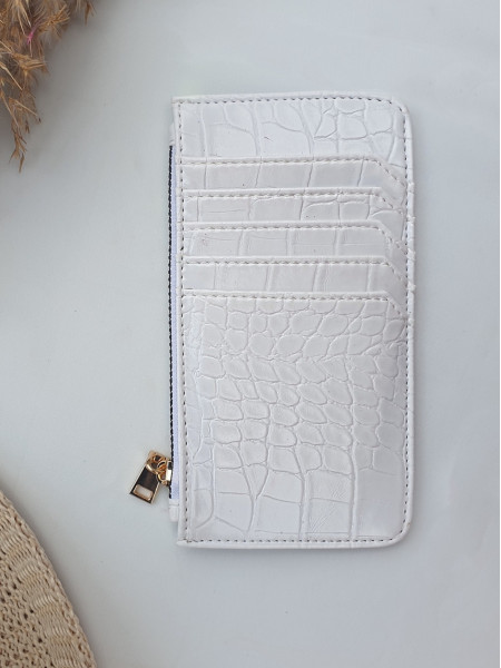Patterned Zippered Card Holder Wallet -White