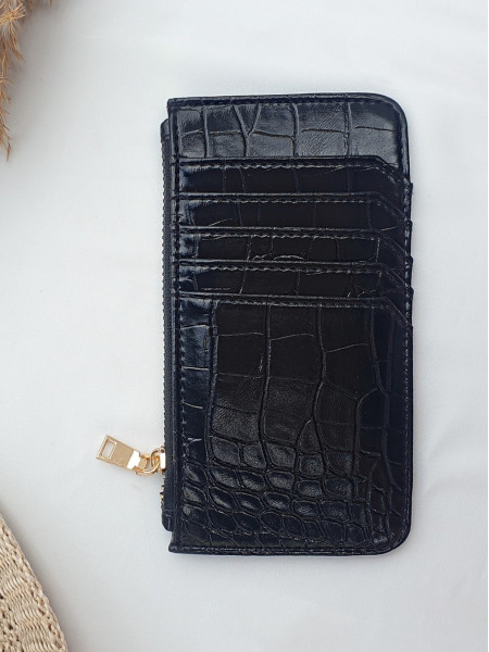 Patterned Zippered Card Holder Wallet -Black