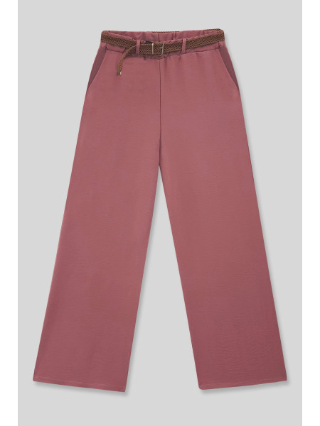 Belted Wide Ayrobin Trousers -Cherry Color